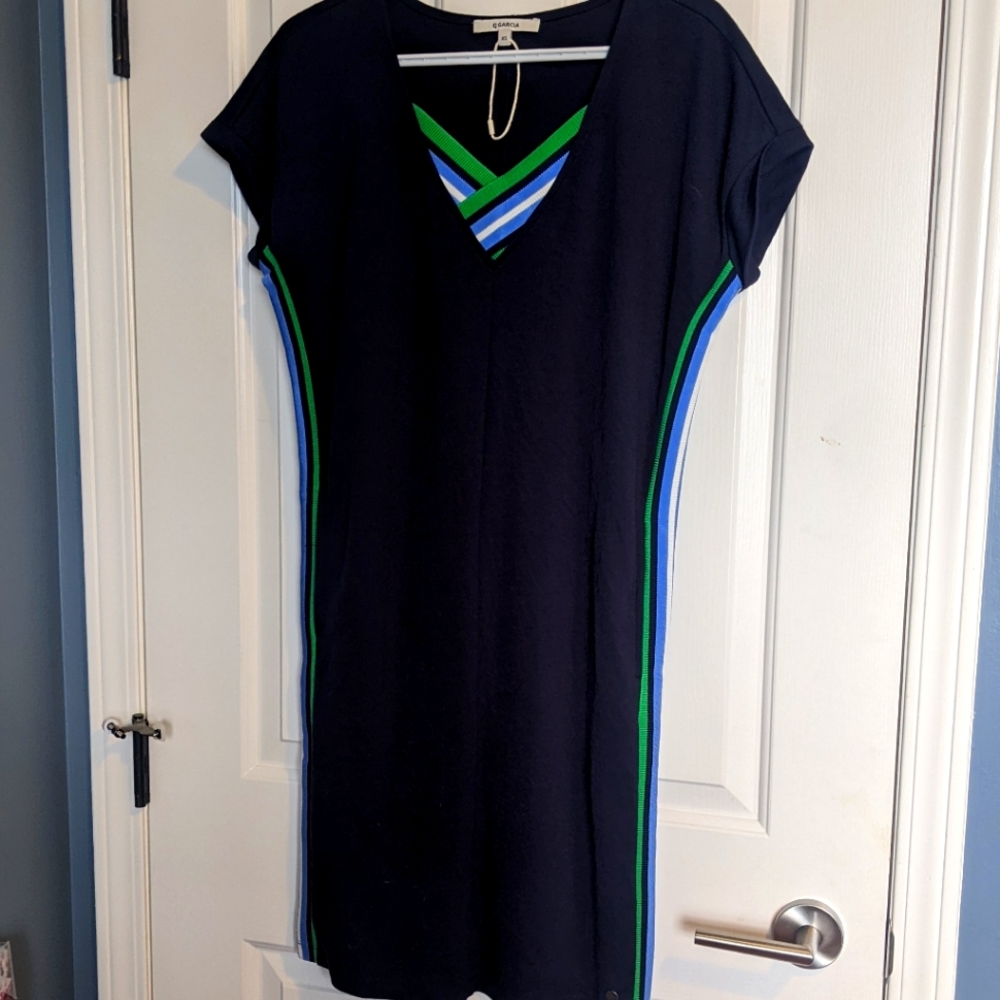 Sporty Navy Blue Dress with Stripes
